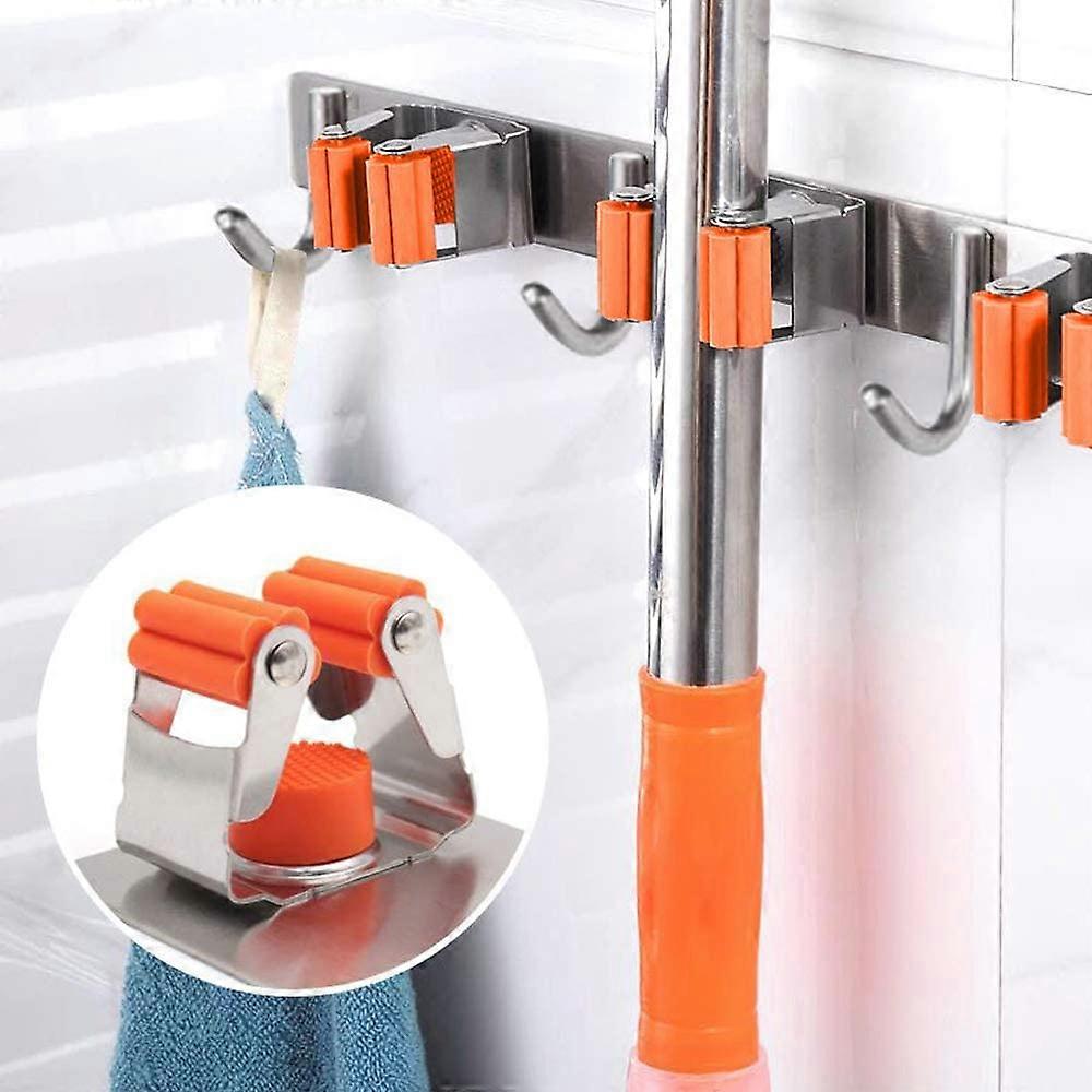 Utility Broom Holder, with 4 Holders and 5 Hooks