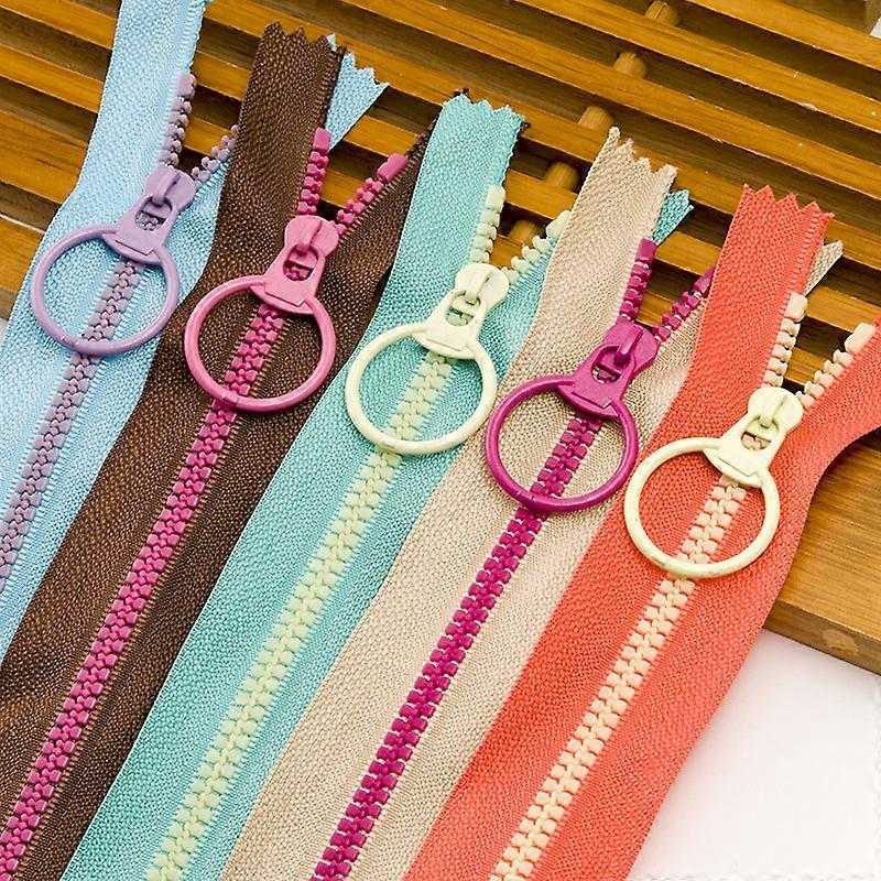 10-pack resin zippers metal ring pullers random color 30cm