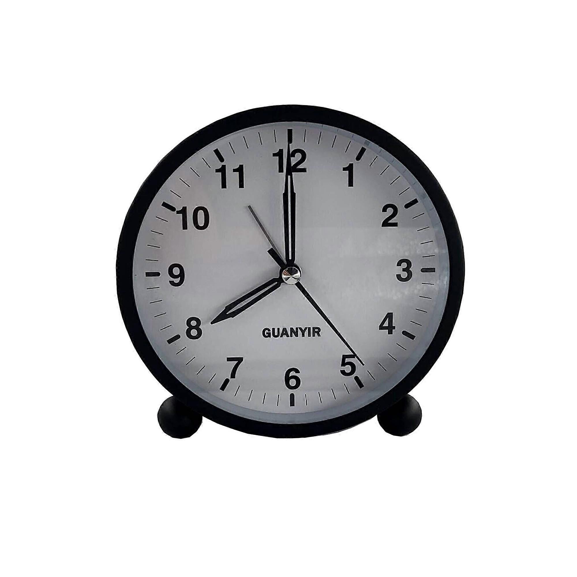 Desktop Alarm Clock Classic Round Silent Alarm Clock Battery Powered Desk Bedside Clock No Ticking Night Light