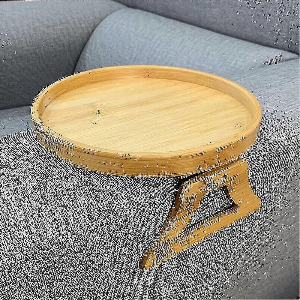 Side Tables Sofa Armrest Clip-on Round Bamboo Tray Gifts