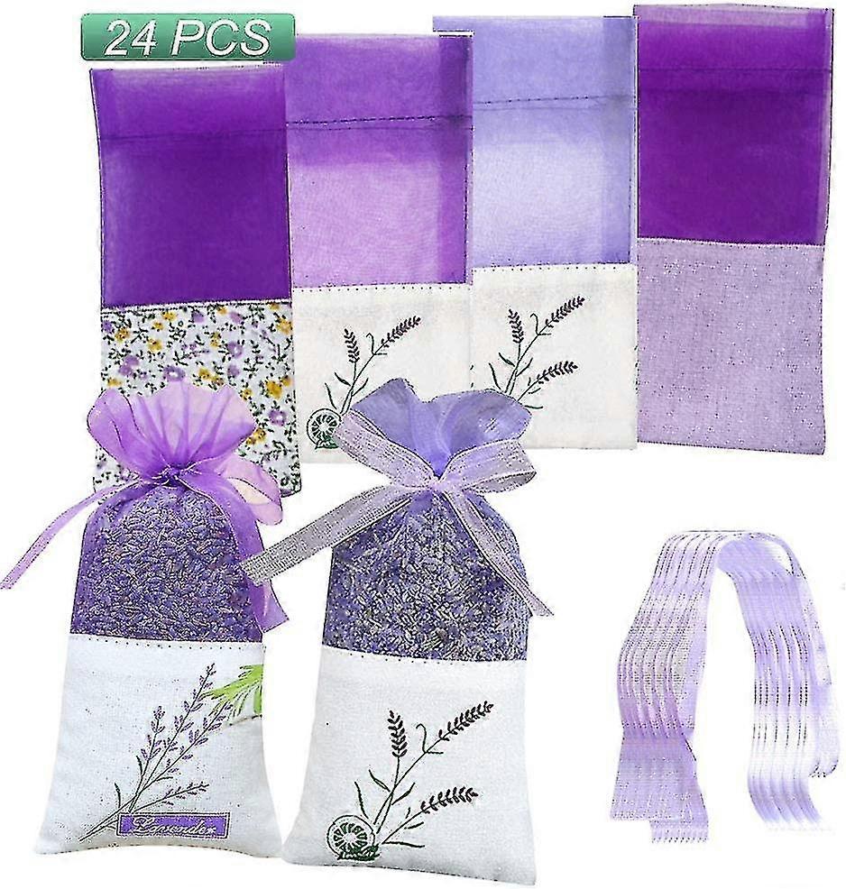 24 stykker lavendel poser pose poser tomme poser lilla drawstring gasbind bomull for lavendel, krydder og urter