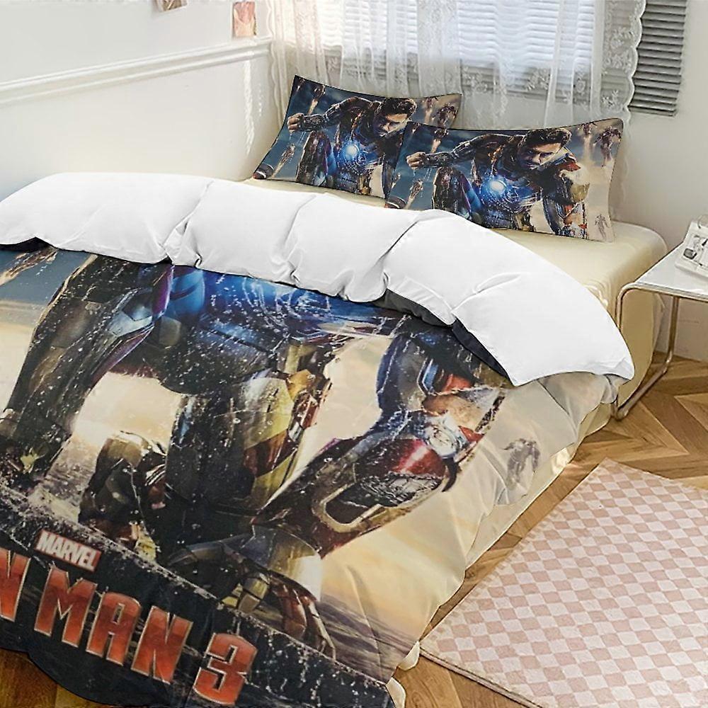 Bedding set HF127 Iron Man Bedding Comforter Sets, 3-Piece Bedding Set Soft Warm Bed Set with 1 Duvet Cover And 2 Pillowcases for Bedroom All Season L