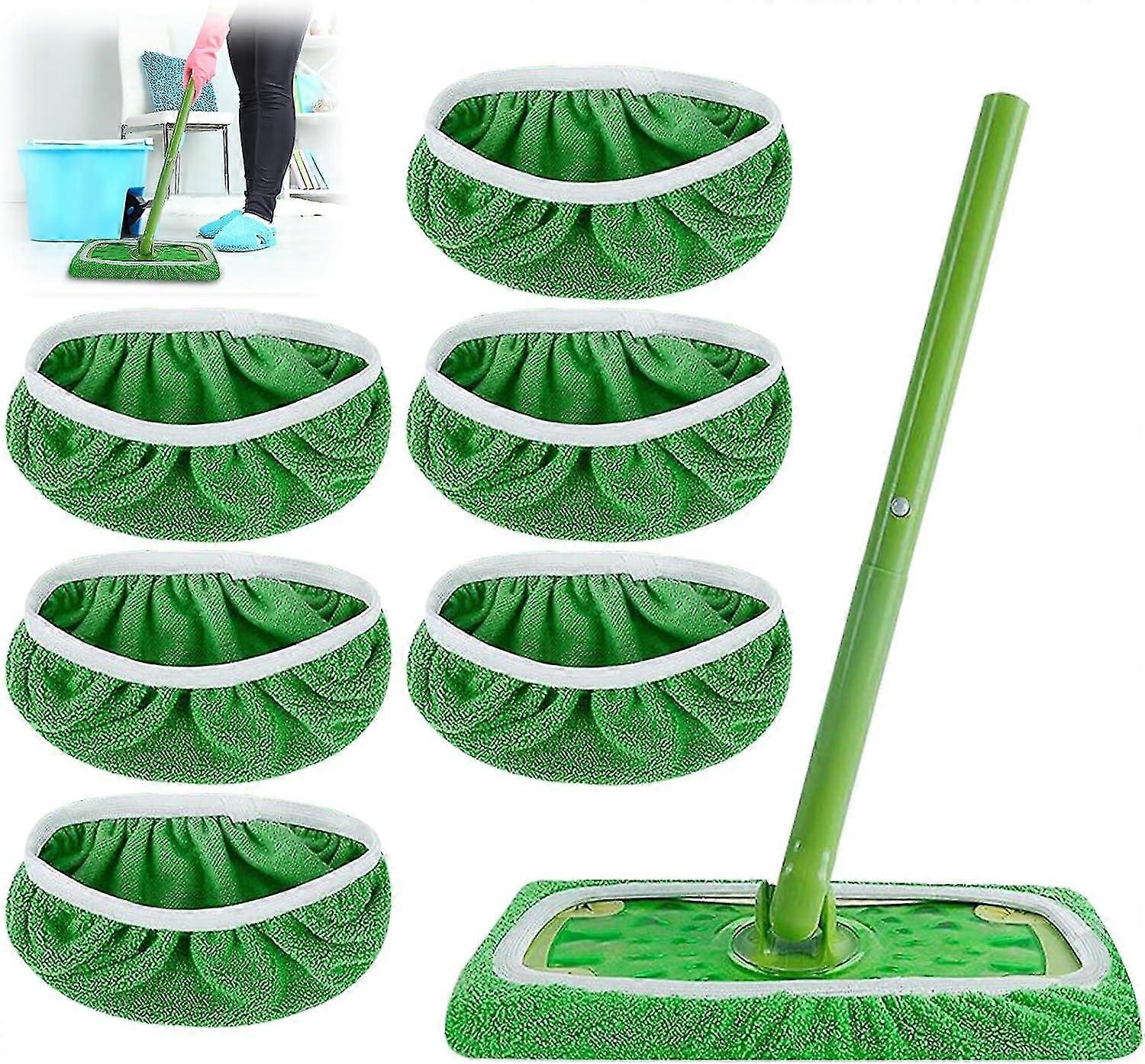 6 stk. gjenbrukbare mikrofibermoppputer til Swiffer Sweeper-mopp, tørre feiekluter og våte moppekluter for gulvvask