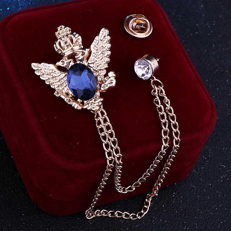 Unisex Elegant Brooch Suit Pin Badge with Chain Buckle Collar Lapel Pin Blue