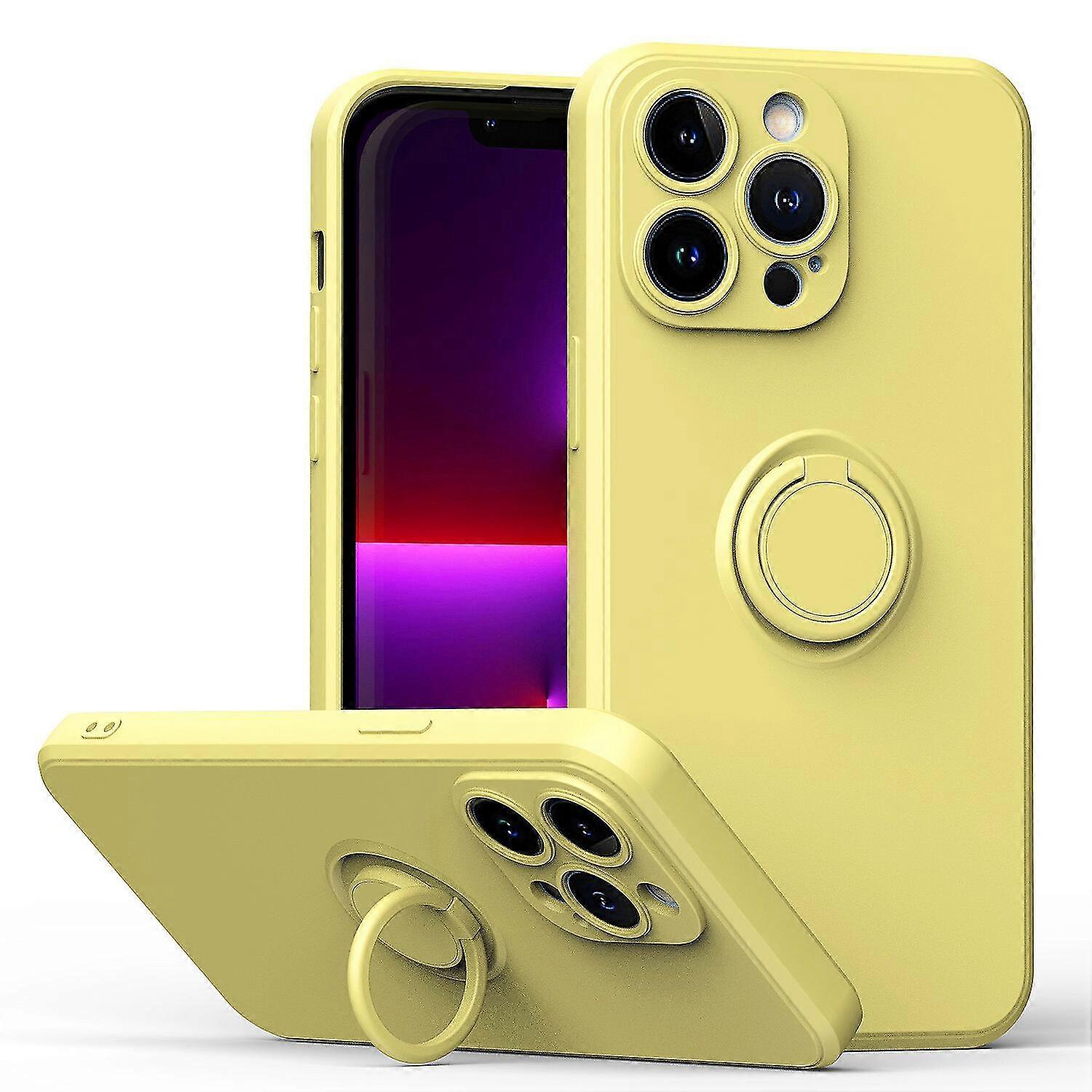 New Simple Color Phone Case For Iphone 12 Pro With Ring Stand, Metal Plate For Magnetic Charging, Soft Tpu Material, Shock Absorption Design, 360 Rota