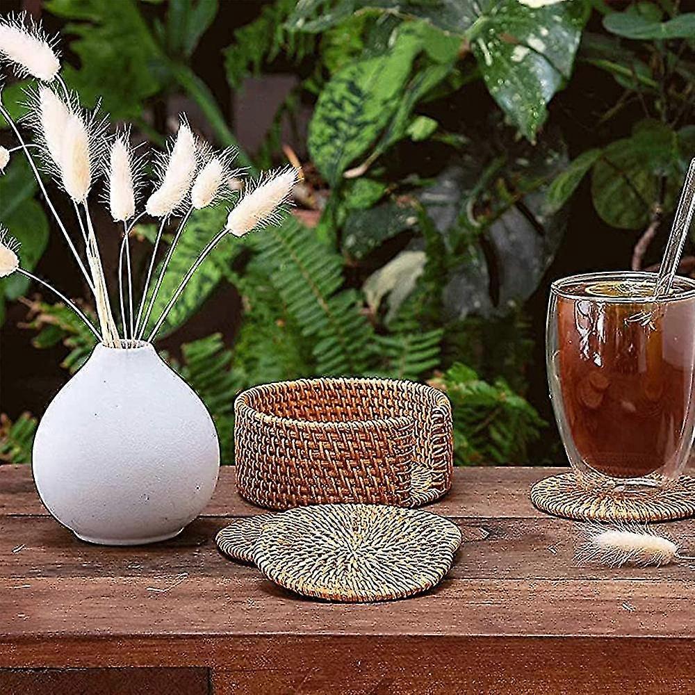 籐コースター、チリッシュ手作り編組コースター、ホリデーパーティーラタンティーカップクリエイティブキッチンテーブルクラフト