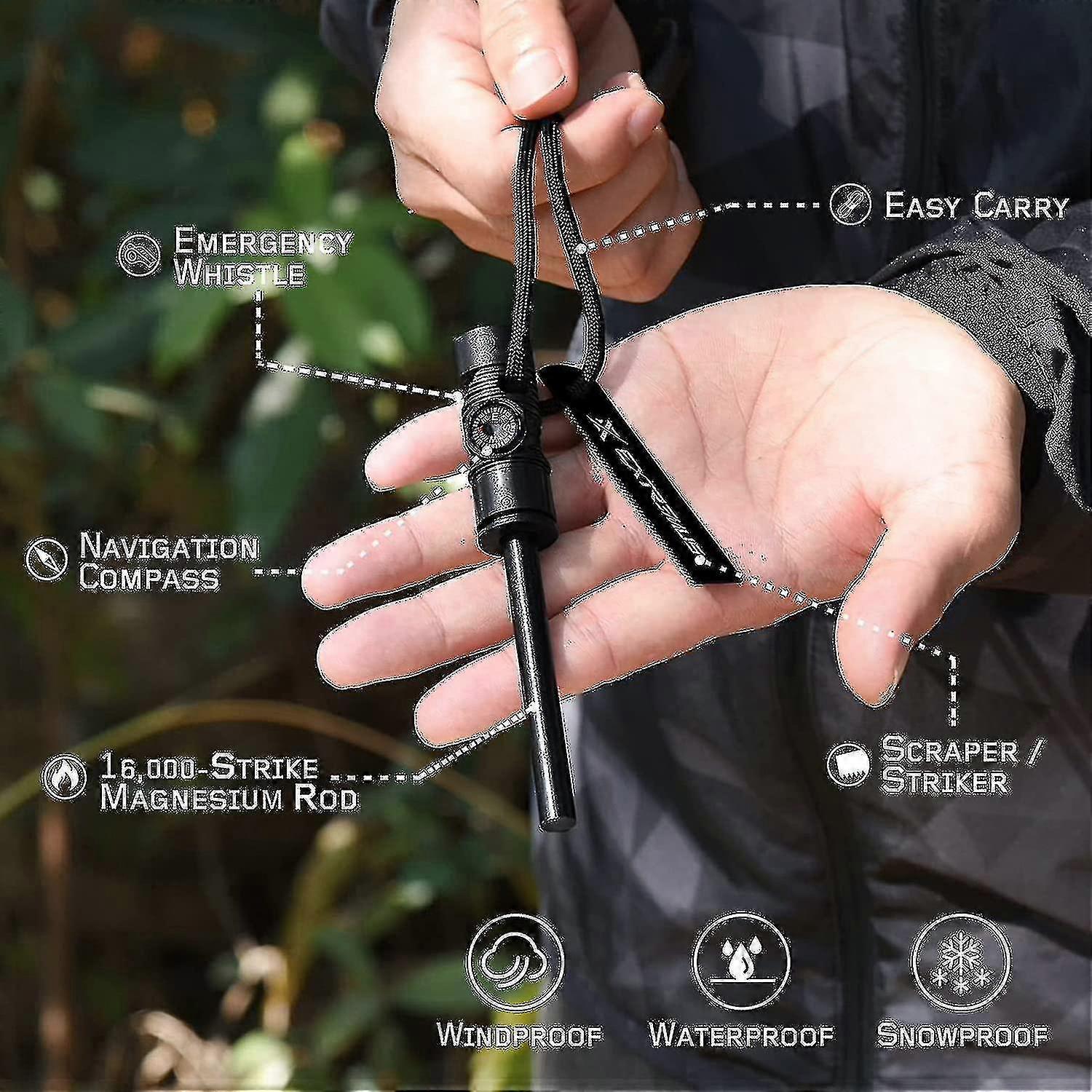 6-in-1 Magnesium Fire Starter With Striker, High Temp Magnesium Rod