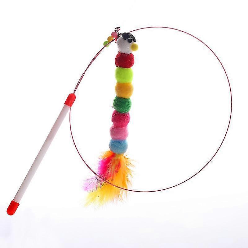 Interactive Cat Toys Fish Shape Bell Bead Play Pet Wand Toy Steel Wire Feather Feather Bell Wand Teaser Rod Funny Cat Teaser Toy