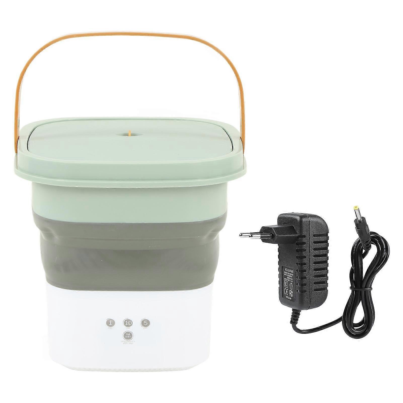 Large Capacity Portable Foldable Washing Machine - Low Noise Mini Small Washer for Home - 100-240V - Green White - EU Plug