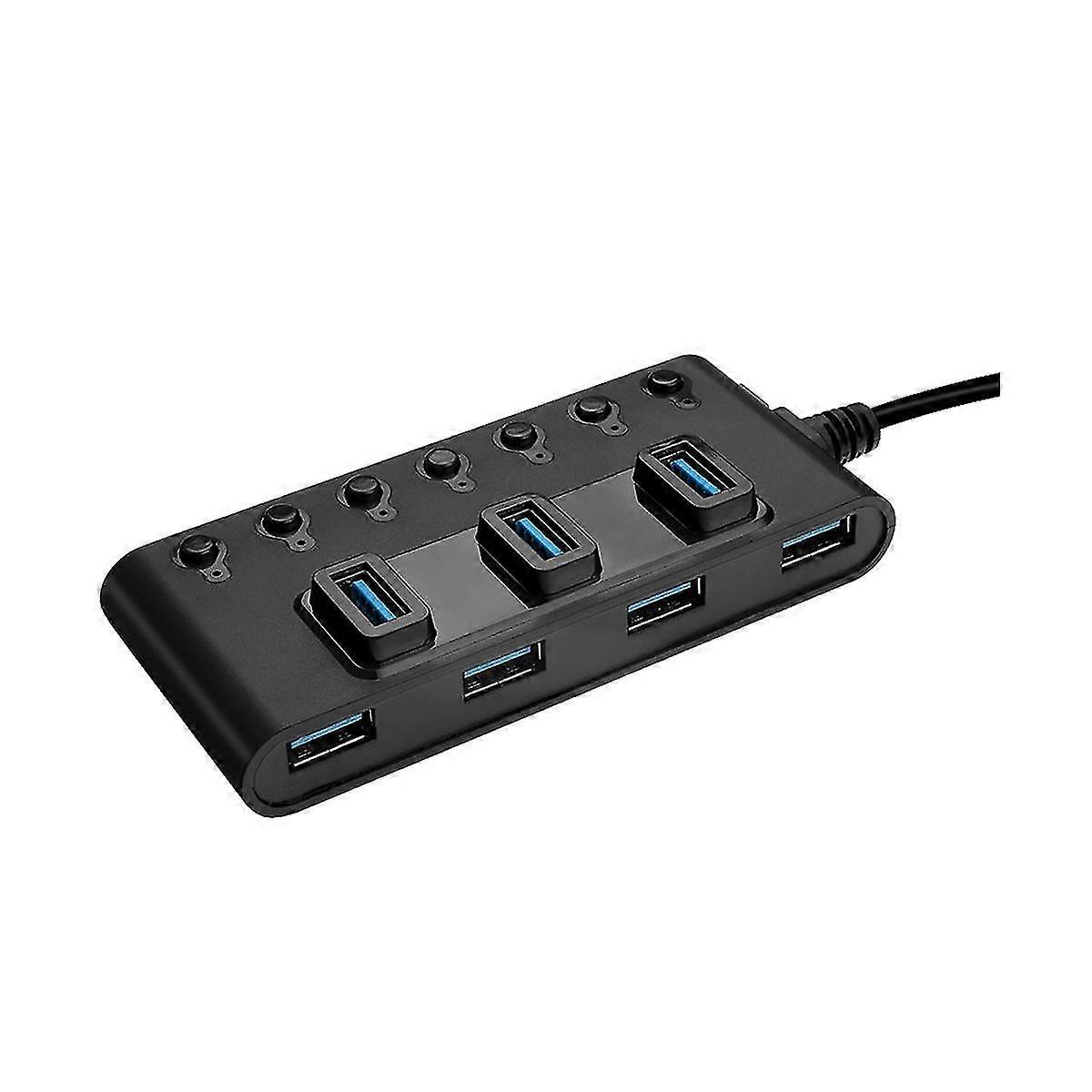 7 Ports Usb3.0 Hub Adapter Portable Usb Hub Splitter With Switches Converter For Laptop Pc Computer