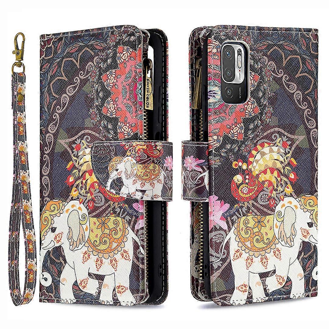 Stand Feature Pattern Printing Zipper Wallet Bookstyle Magnetic Flip Case Cover with Wrist Strap for Xiaomi Redmi Note 10 5G / Poco M3 Pro 5G / 4G - S