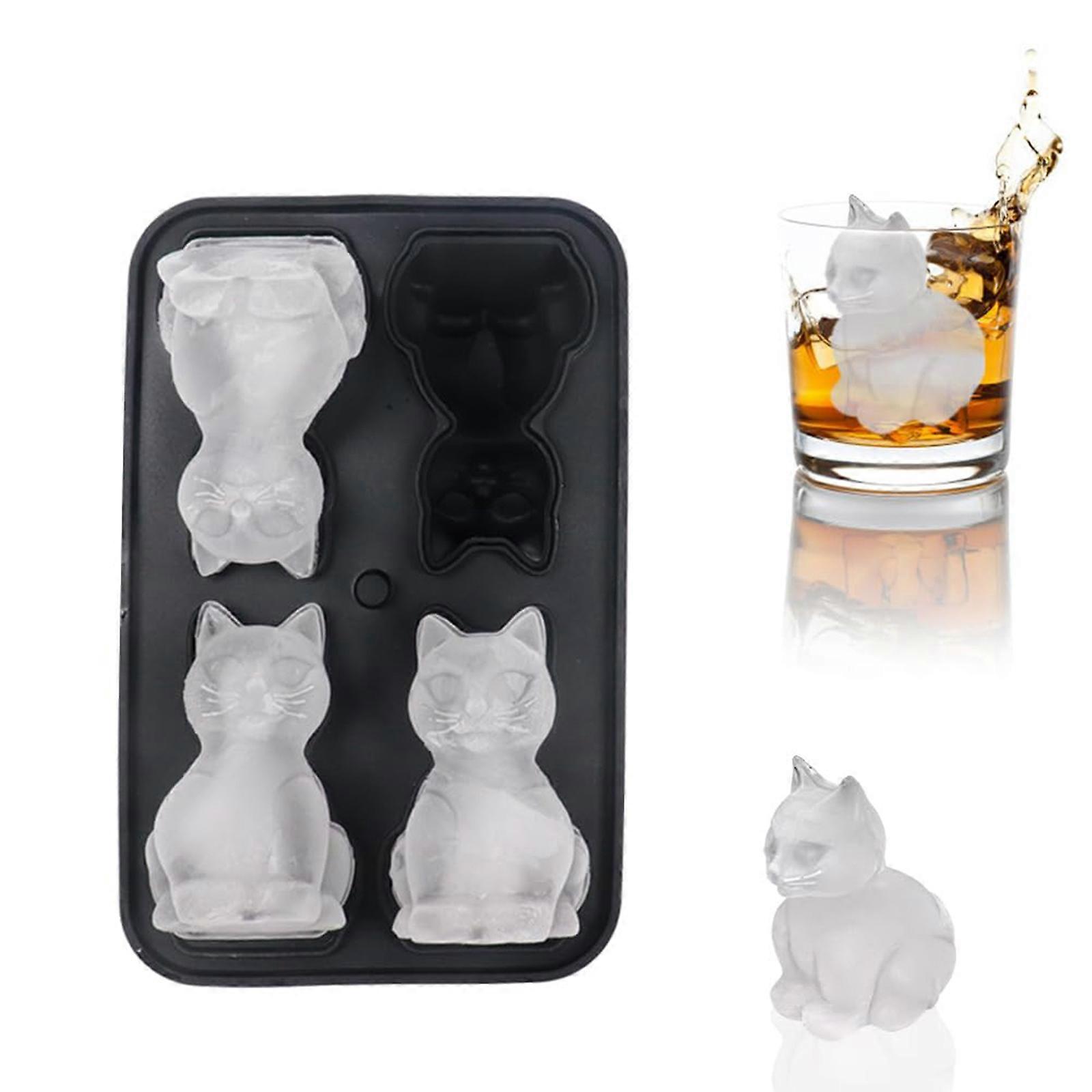 3D Cat Shape Silicone Ice Cube Tray, Reusable Animal Shape Ice Mold for Whiskey 100% New