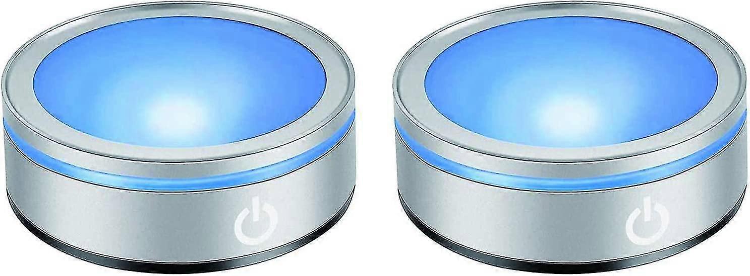 2 Pack Round Multicolor Led Light Stands For Show 3D Crystal Glass With Sensitive Touch Switch [Ener