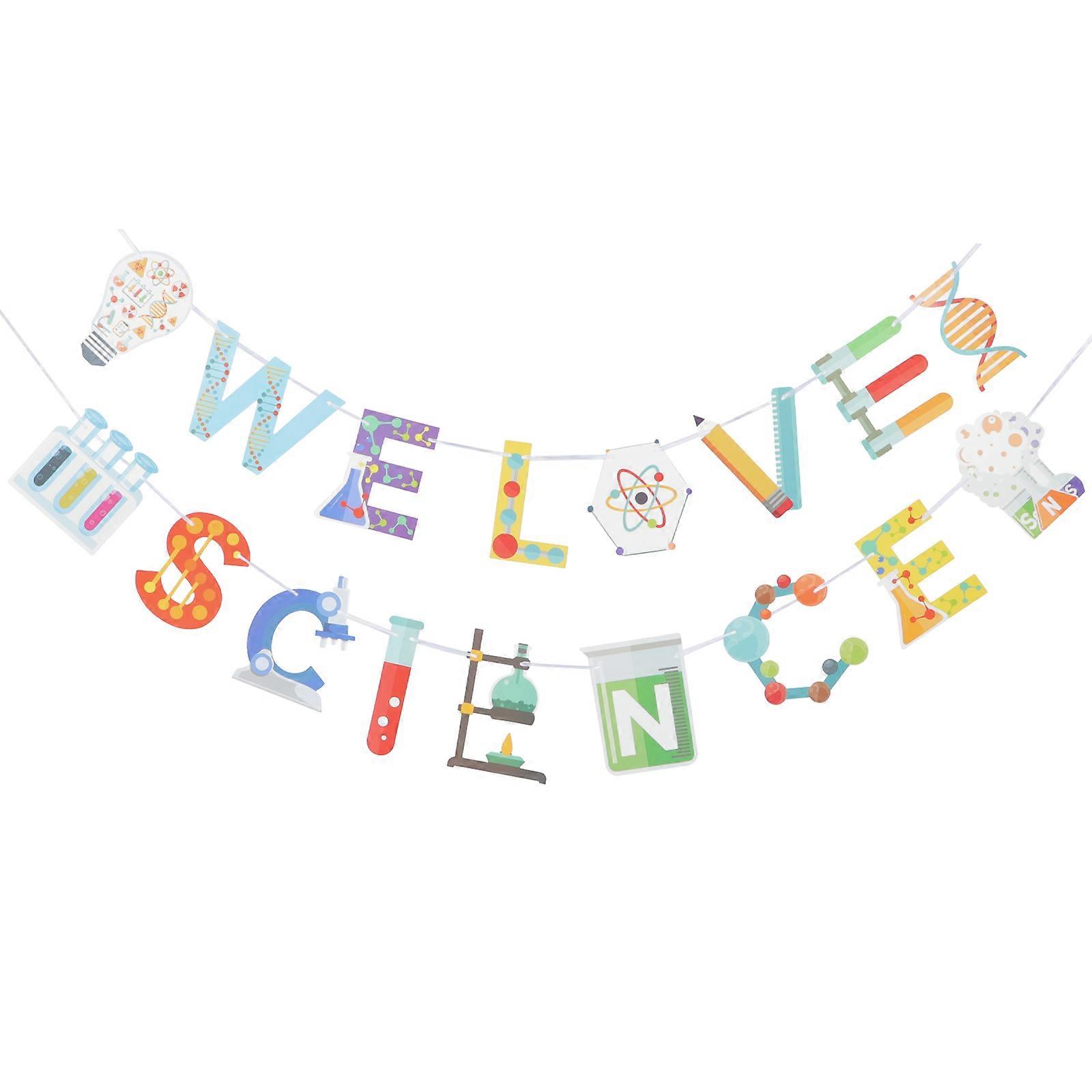 2pcs Science Party Decorations Pull Flag Science Banners Kids Science Decorations