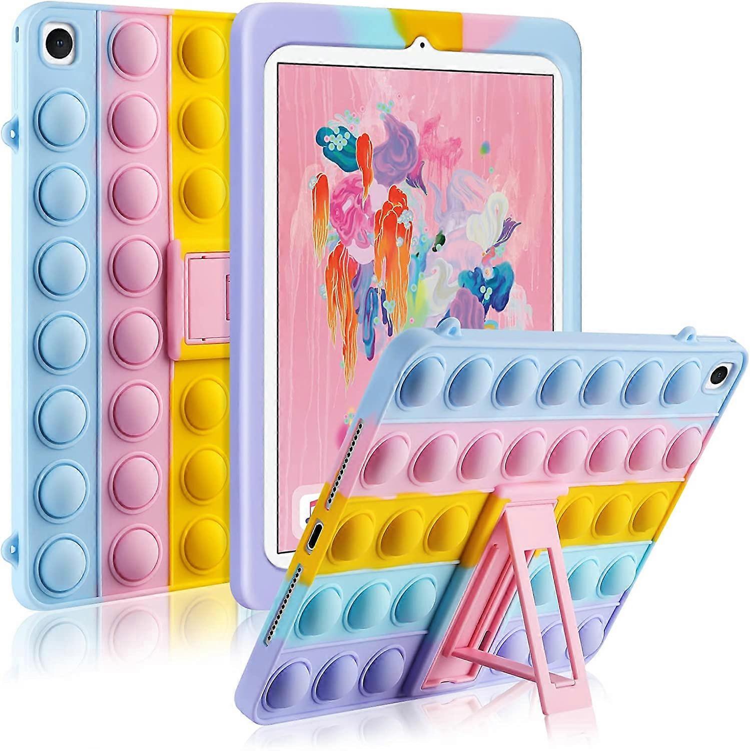 pour iPad 6 Generation Case 9.7 avec support iPad 5 Gen Case Fidget Pop Toys Push It Bubble Soft RainbowHousse de protection en silicone pour femmes enfants Stress R