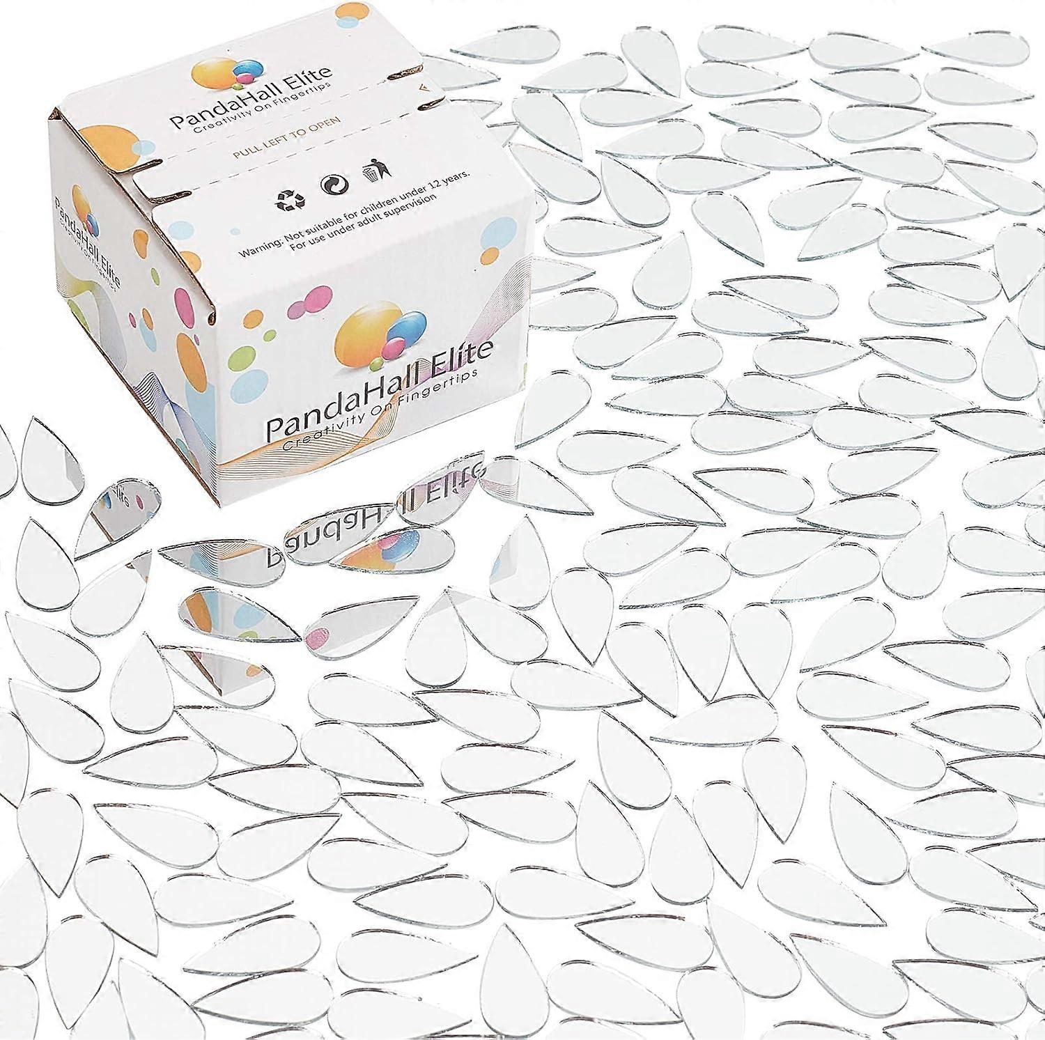 Glass Mosaic Mirror Tiles for Home Decoration or DIY Crafts Teardrop Silver 25x12x1.2mm 200pcs/box