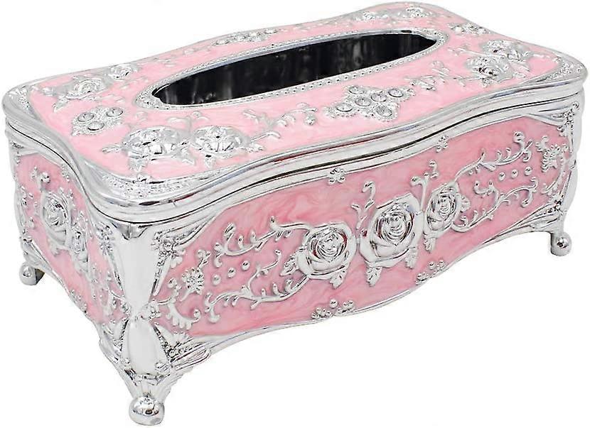 Tissue Box Holder Rectangular for Car Kitchen Table Bedroom Bar Napkin Box Cover Silver Pink
