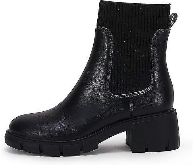 Womens Platform Ankle Boots Elastic Chunky Block Heel Chelsea Booties