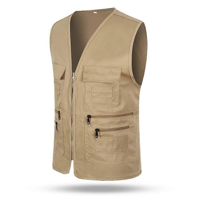 Men's V-neck Solid Color Outdoor Multi-pocket Casual Lightweight Vest