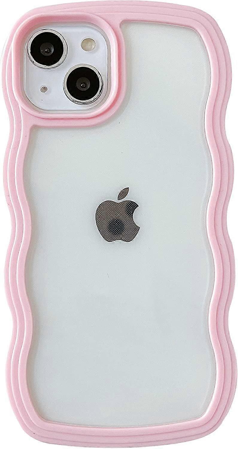 Cute Curly Wave Frame Shape Shockproof Soft Compatible with iPhone Case (White,iPhone 13 Pro Max)