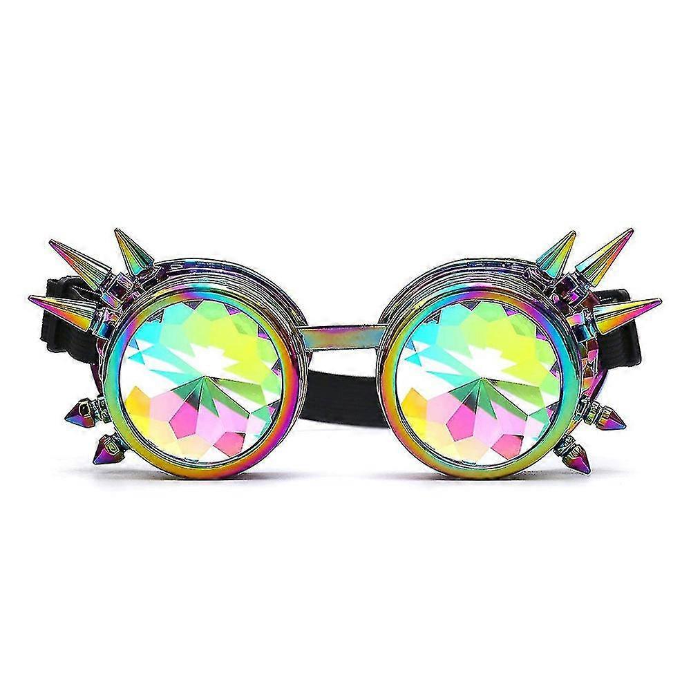 Rainbow Glasses Kaleidoscope Goth Punk Rivets Goggles