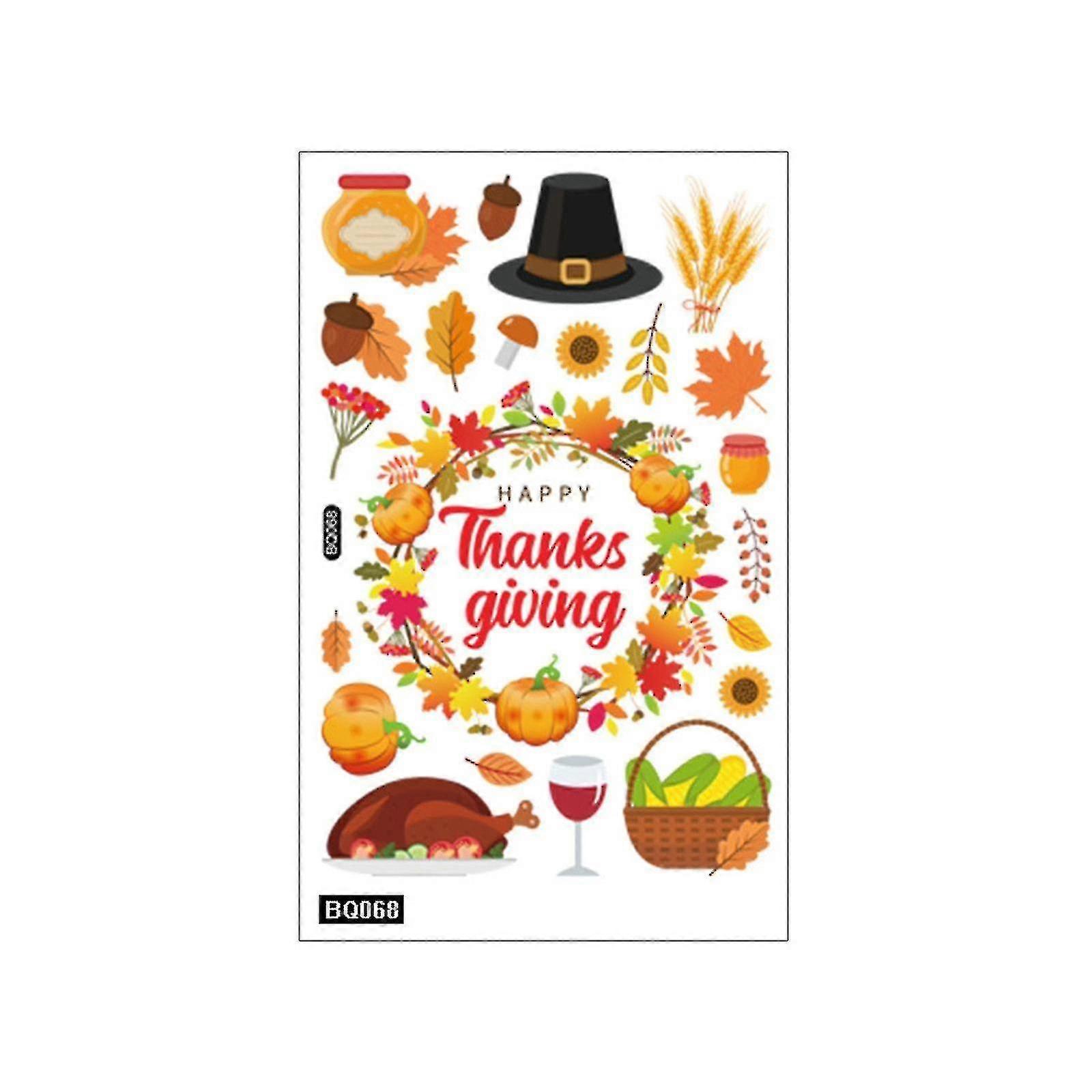 Turkey Sticker Pumpkin Maple Leaf Static Thanksgiving Decoration Wall
