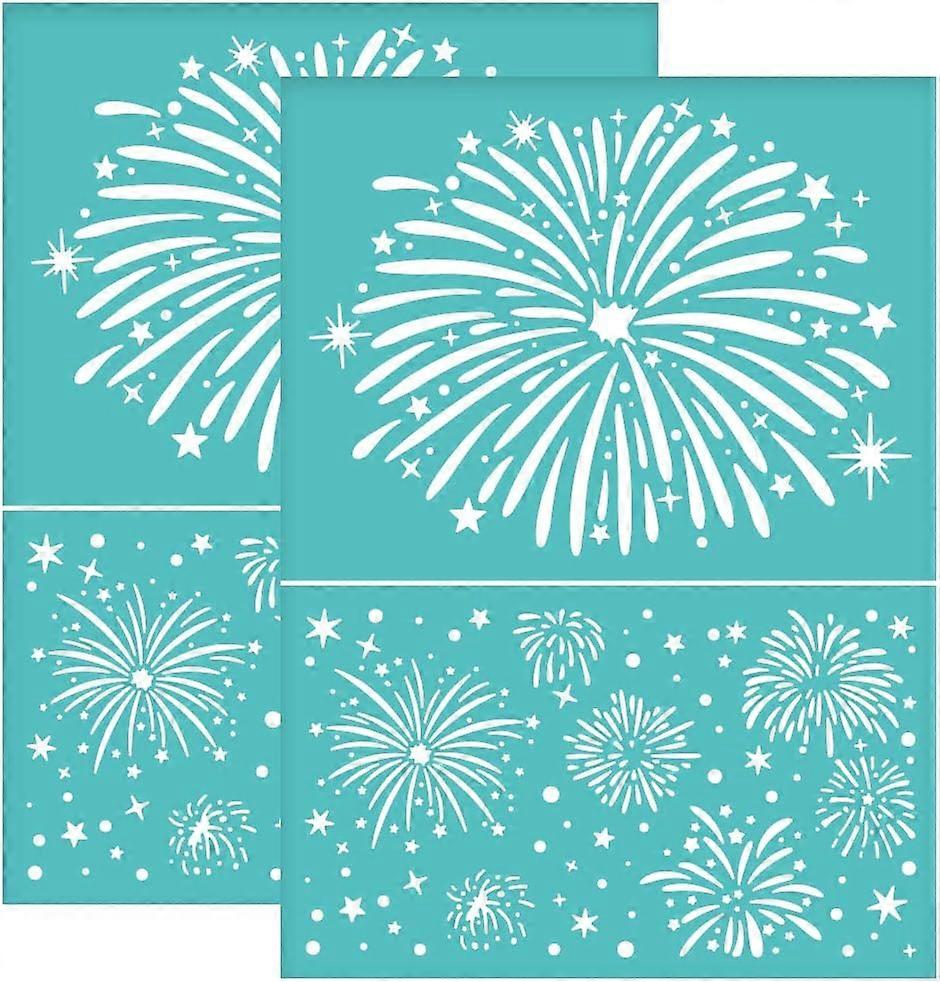 2Pcs Fireworks Self-Adhesive Silk Screen Printing Stencil Independence Day Fireworks Silk Screen Stencil Reusable Mesh Stencils Transfer for DIY T-Shi