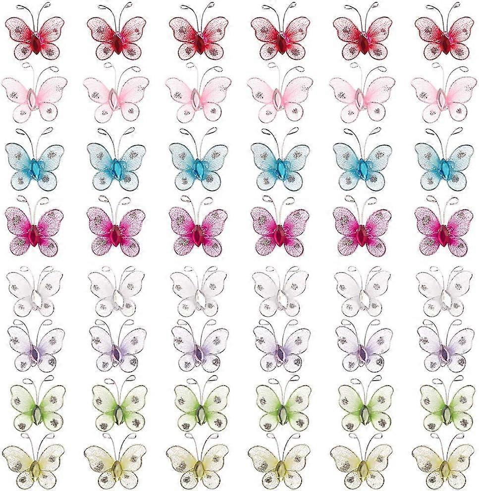 DIY 48Pcs 8 Colors Fabric Butterflies Charms Fabric Butterfly Beading Butterfly Charms Pendants Earring Necklace Decorations for DIY Jewelry Making Su