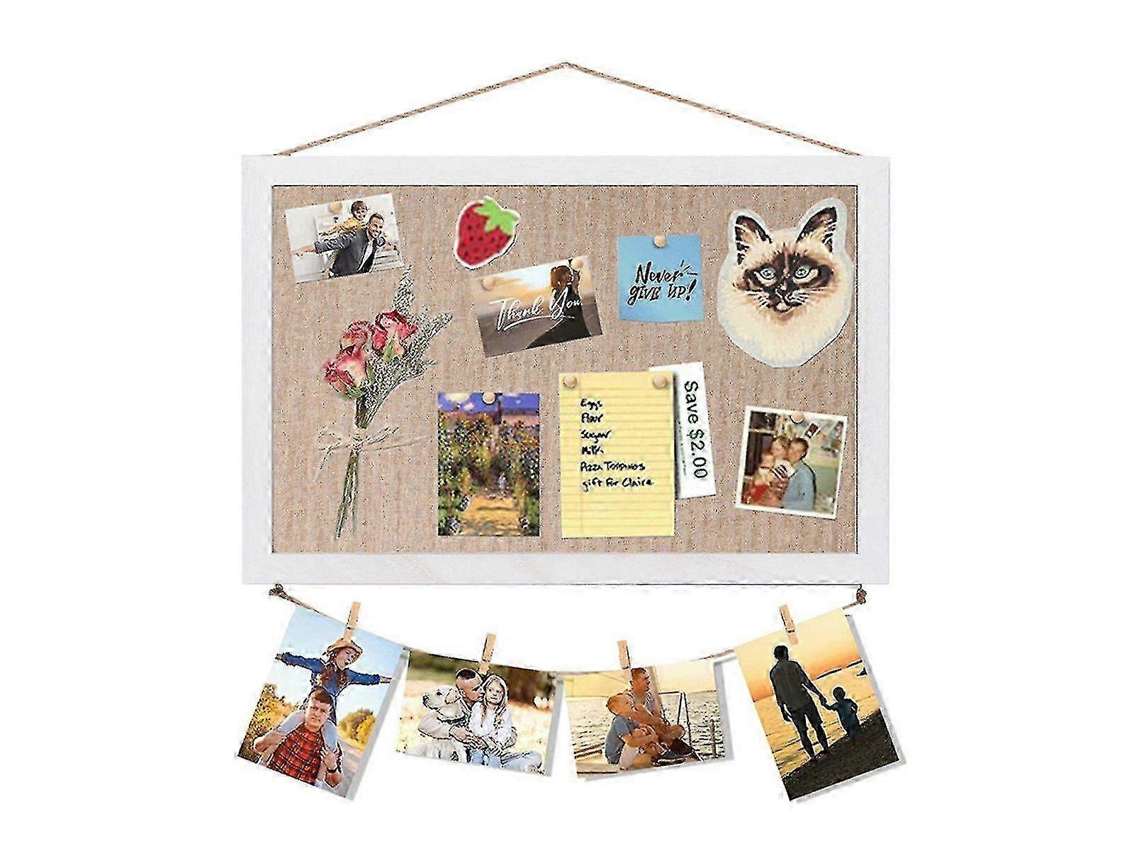 Tableau d'affichage en liège, grand format, mémo, photos, cadre en bois, mur - Blanc