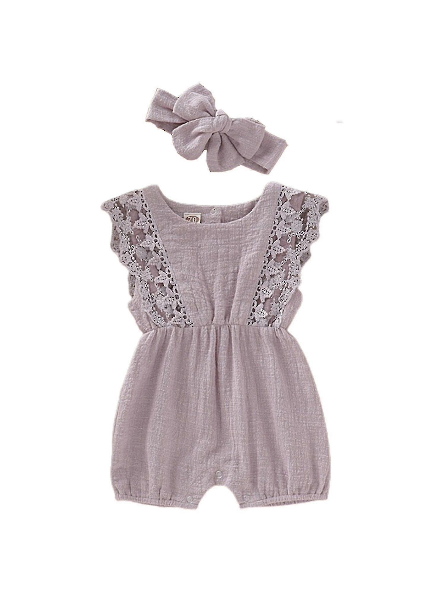 Nyfödda baby flickor Outfit Ärmlös Romper Jumpsuit Headband Toddler Kläder Set