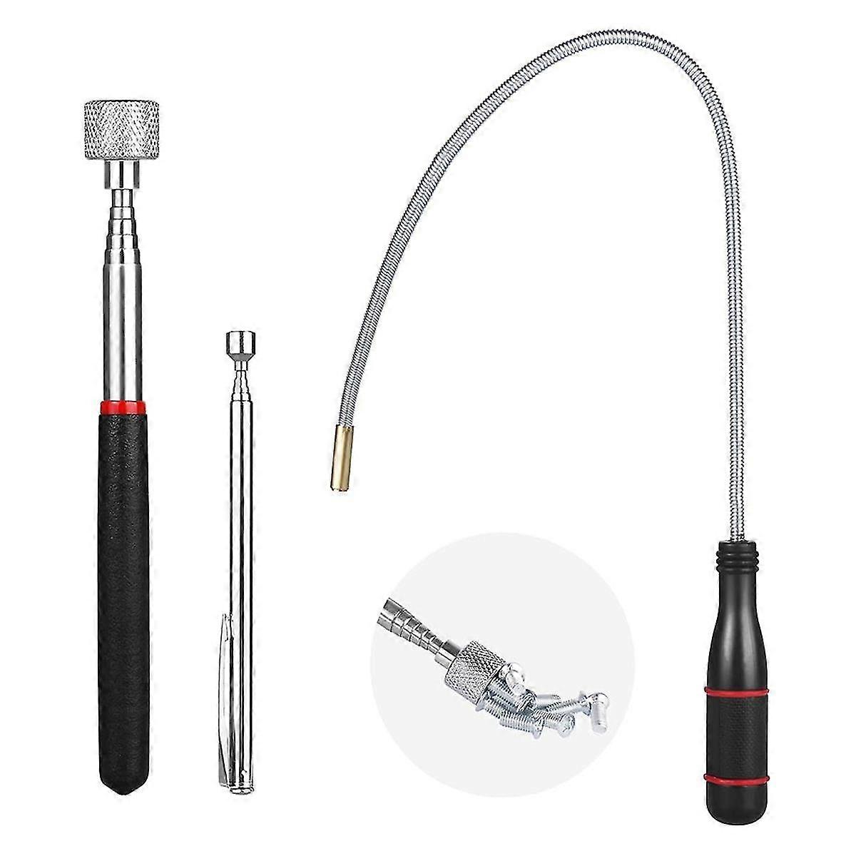 3 Pack Telescoping Magnet Pick-up Tool Set, Extendable Magnetic Pick Up Toolsbendable Spring Magnet Stick-retrieving