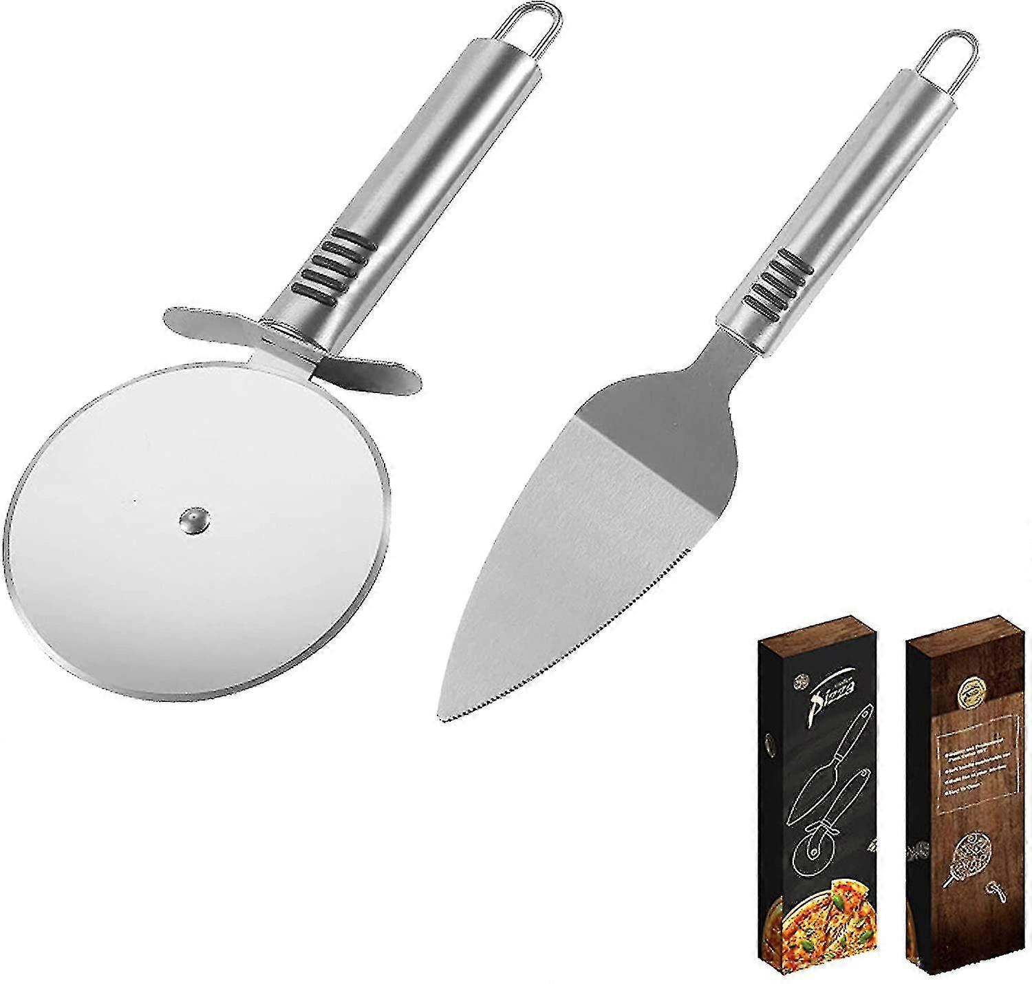 Pizza Cutter, Stainless Steel Pizza Cutter, 2 Pieces Pizza Cutter Set, Pizza Cutter, Cake Cutter, Blade, Pizza Cutter Set, 2 In 1 Pizza Cutter Set