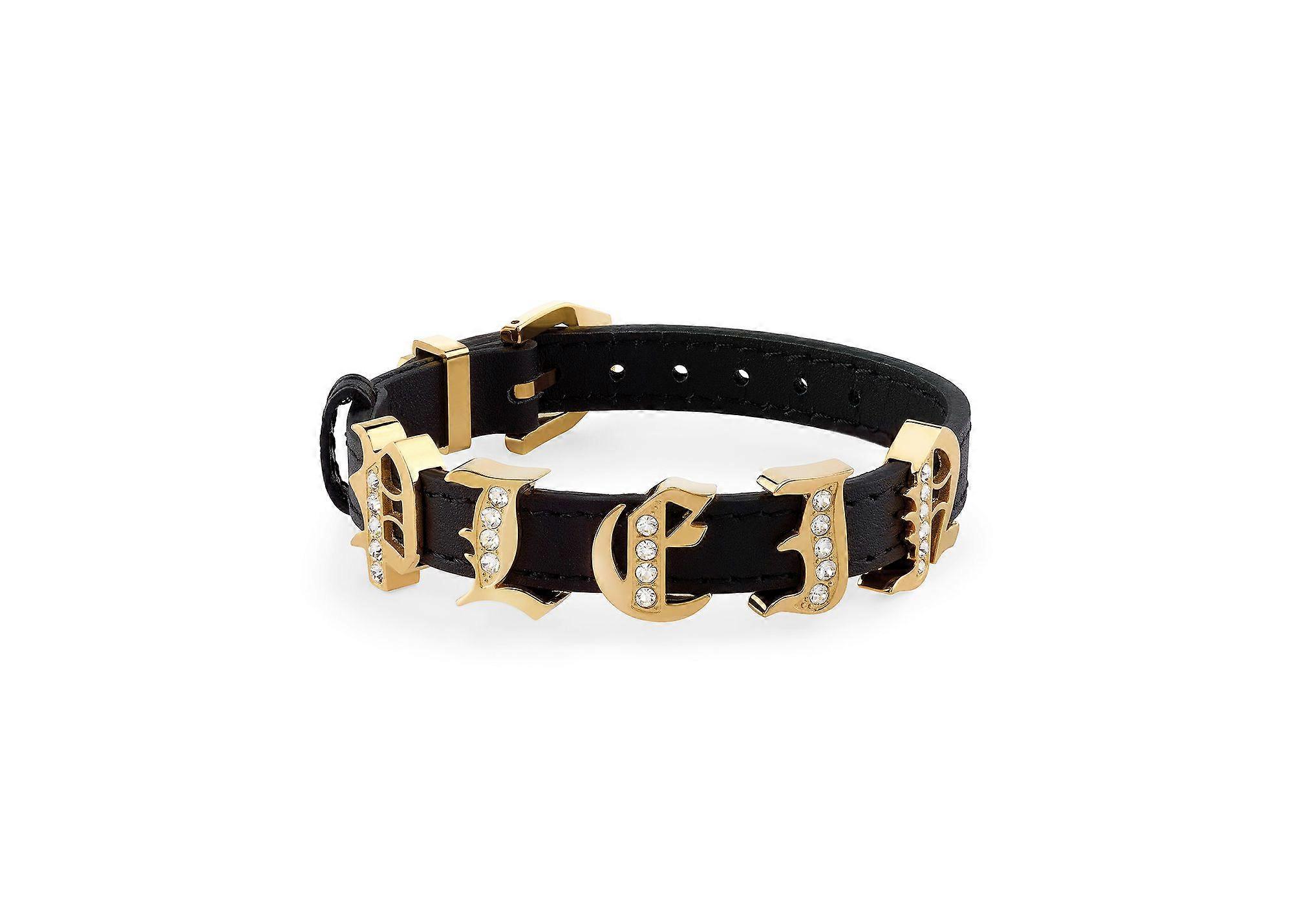 Philipp Plein Women's Bracelet Stainless Steel IP Gold Leather LETTERING PJ1AA22BU