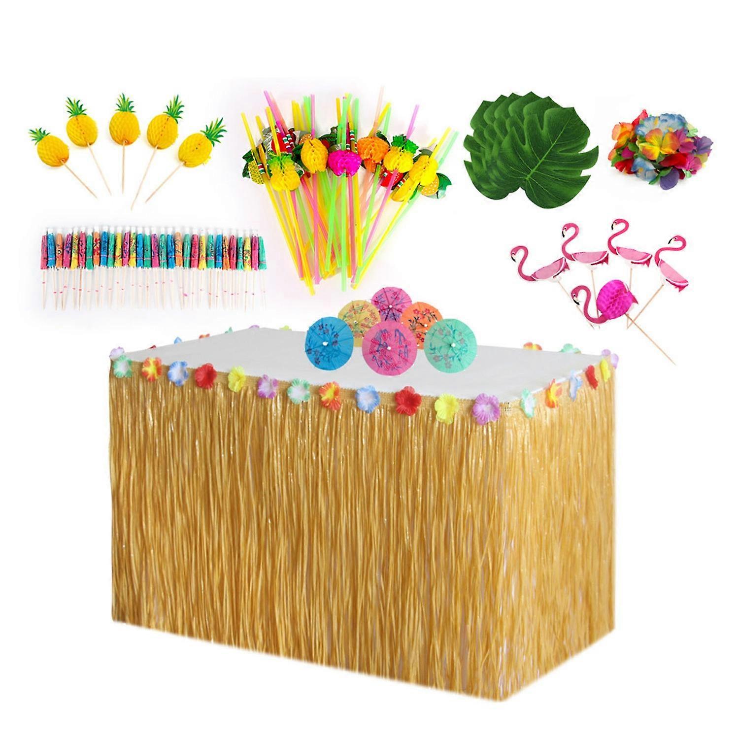 Table Skirt Grass Luau Party Decorations Supplies for Tropical Hawaiian Party Favors Flower Summer