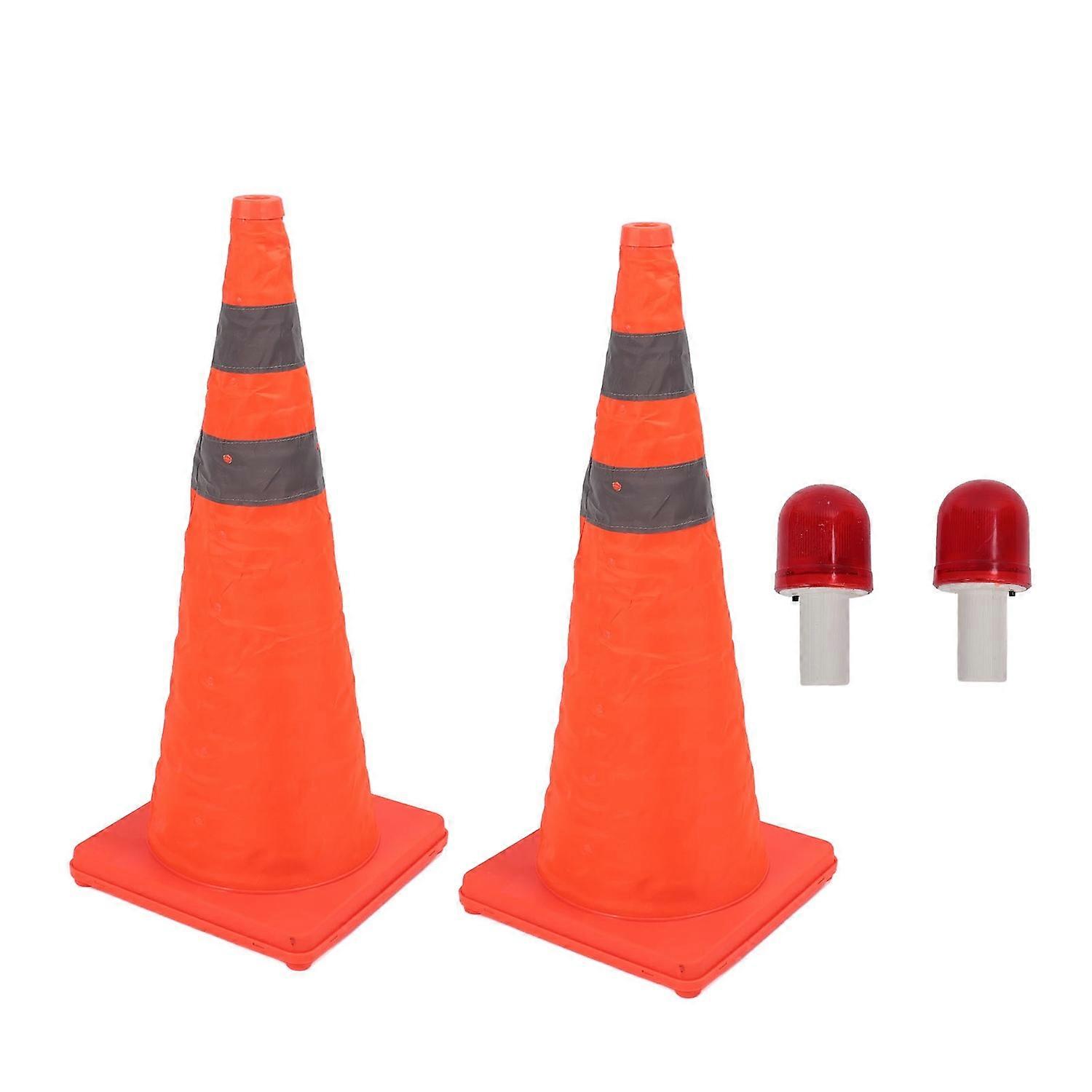 2 Pack Collapsible Traffic Cones Reflective 70cm Height Multi Functional Orange Road Safety Cone for