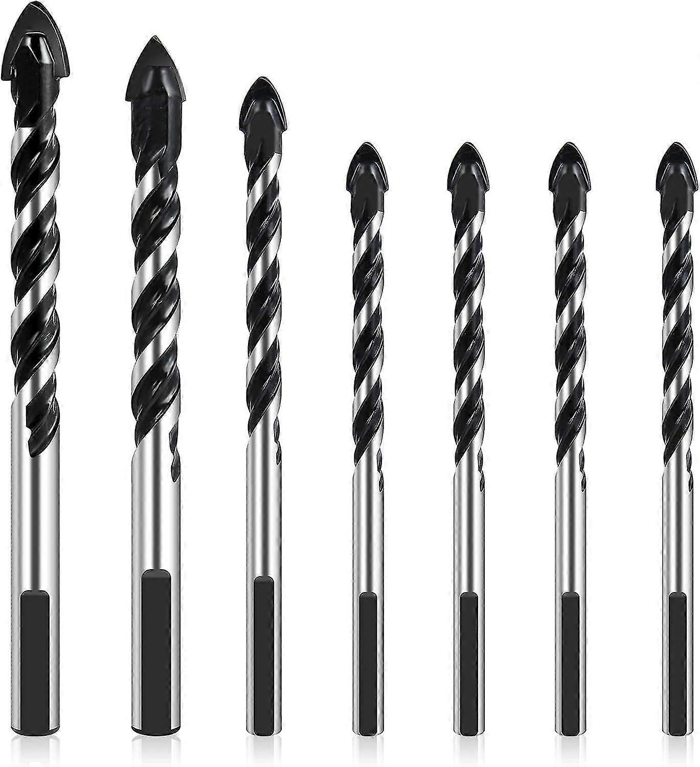 7-piece Glass Drill Bits Tile Drill Set, Masonry Drill Bits, Triangle Alloy Hole Saw Twist Drill Bits, Black Color