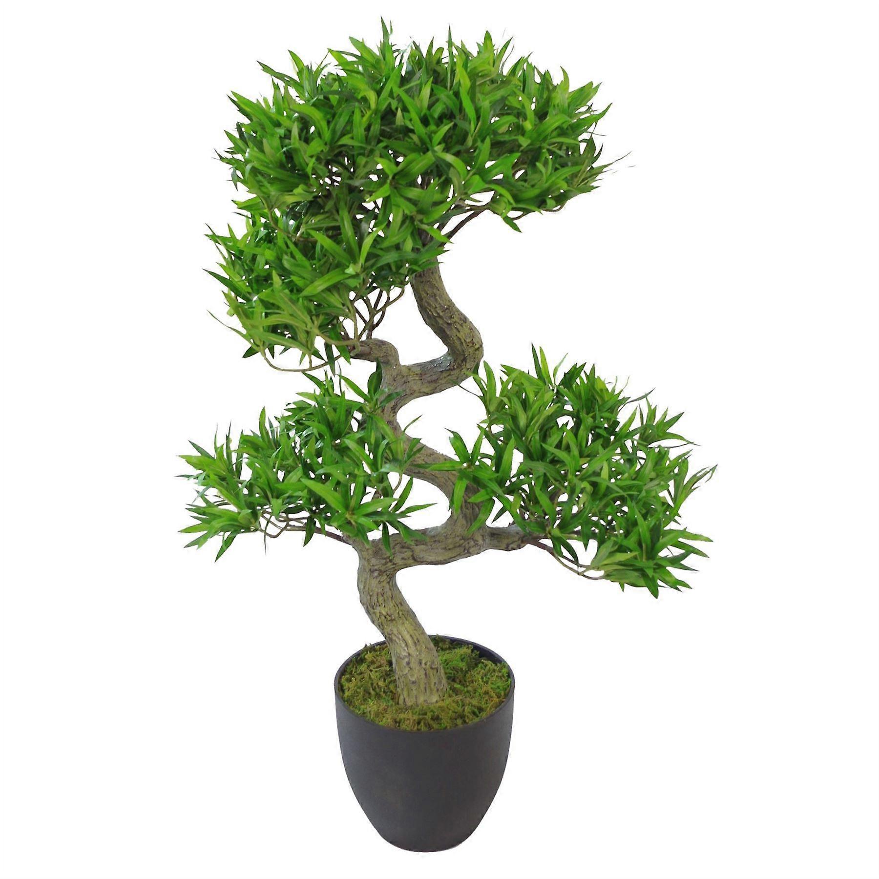 75cm Artificial Podocarpus Bonsai Tree With Black Pot - Premium Range