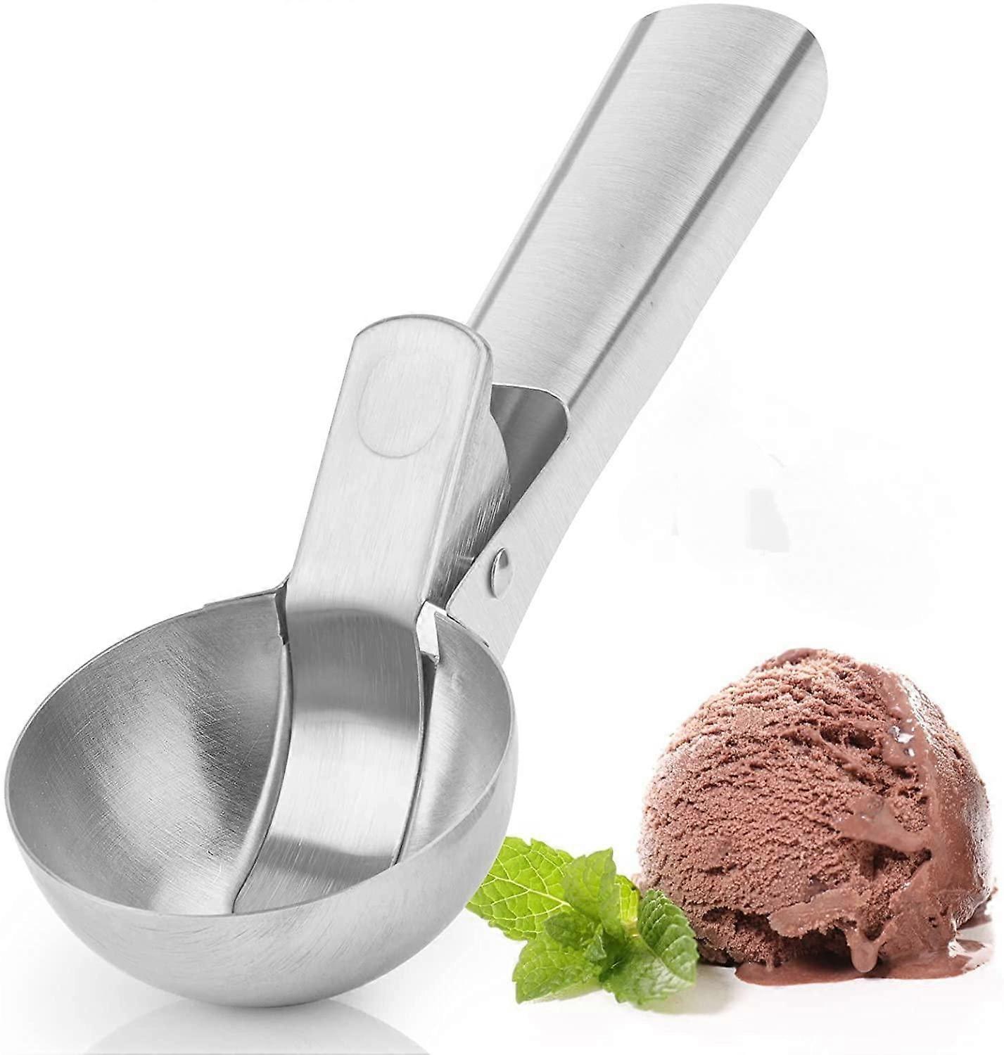 JUSCH Premium Stainless Steel Ice Cream Scoop with Trigger Ice Cream Scooper Dishwasher Safe, Heavy Duty Metal Icecream Scoop Spoon with Anti-Freeze H