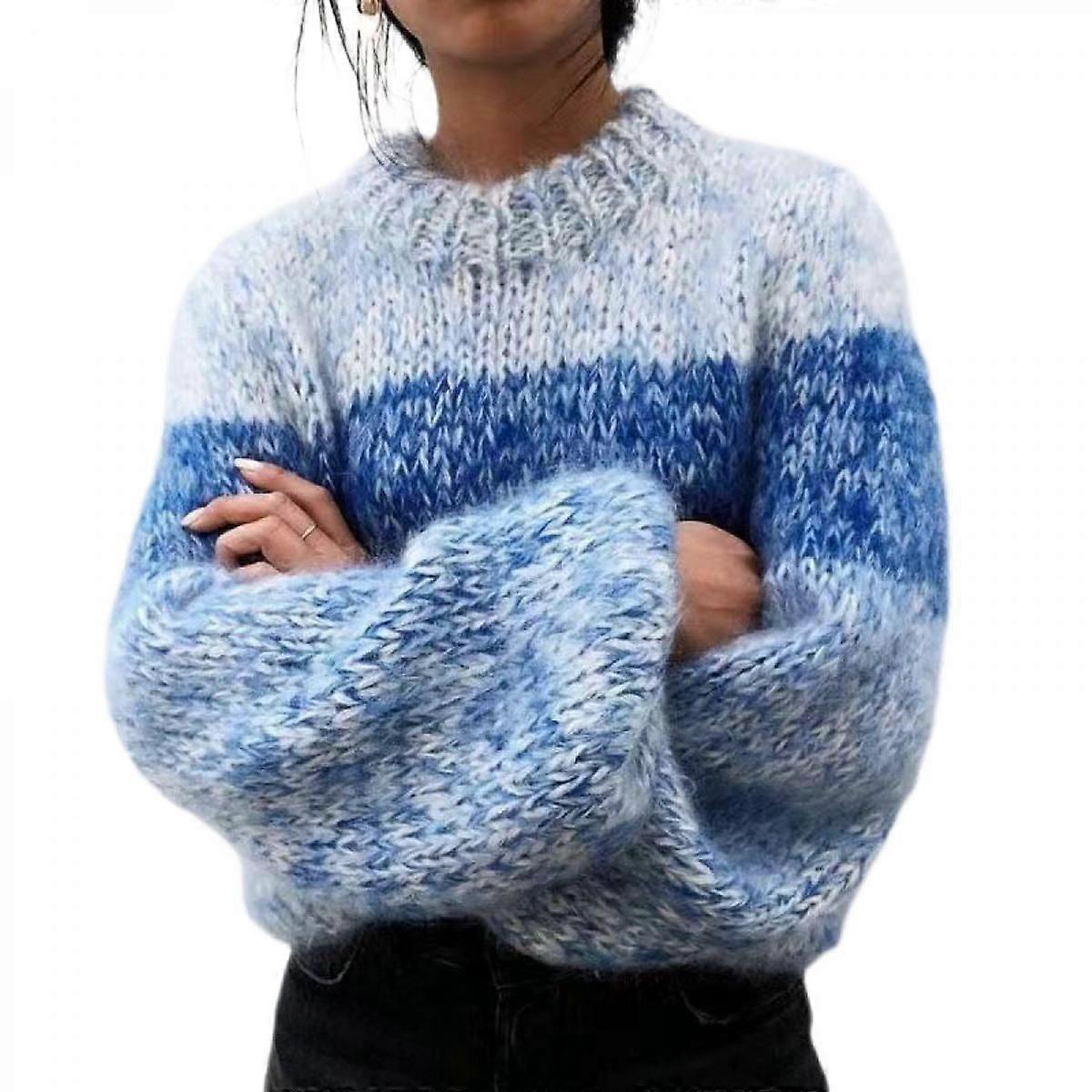 Gestreifter Pullover Damen Rundhalspullover Pullover Strick Color Block