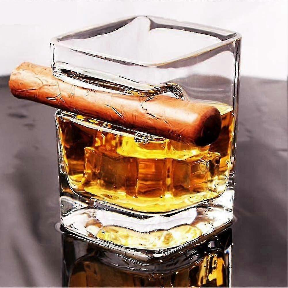 Handcrafted Whiskey Glass with Built-in Cigar Holder | 11 Oz Durable Crystal Clear Design | Unique Handmade Old Fashioned Barware