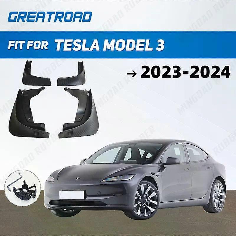 unique 4Pcs/Set Mud Flaps For Tesla Model 3 2023 2024 Mudflaps Splash Guards Mud Flap Mudguards