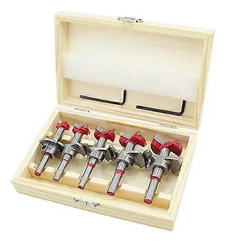 5pcs Adjustable Forstner Drill Bit Set Professional Hinge Jig Drill Guide Set with Wood Storage Box Hole Diameter 15mm/20mm/25mm/30mm/35mm