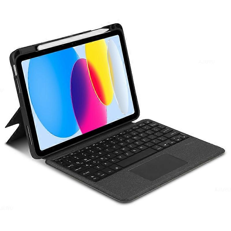 For iPad 10.9 (2022) Leather Case+Bluetooth Keyboard with Backlight Trackpad-Black