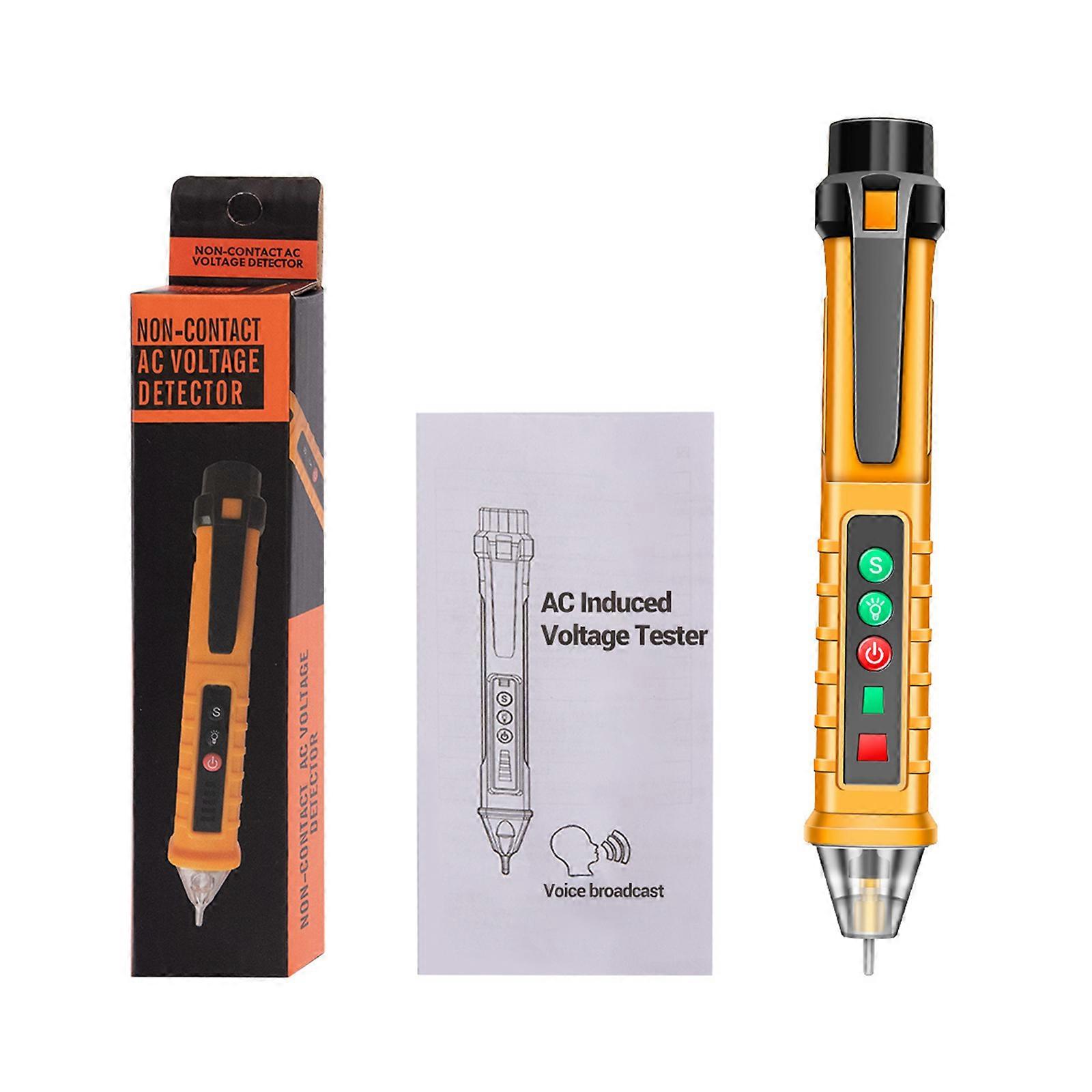 Lightweight Non-Contact Voltage Tester Pen 12-1000V LED Flashlight Buzzer Alarm for Live/Null- Wire Judgment- for Home Yellow