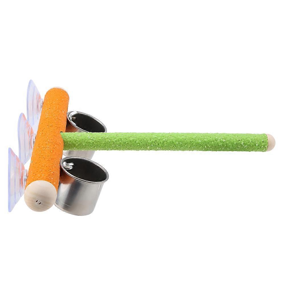 Pet Parrot Suction Cup Rack Platform for Birds Shower Perches with Two Feeder Cups, Easy Install, Durable Design