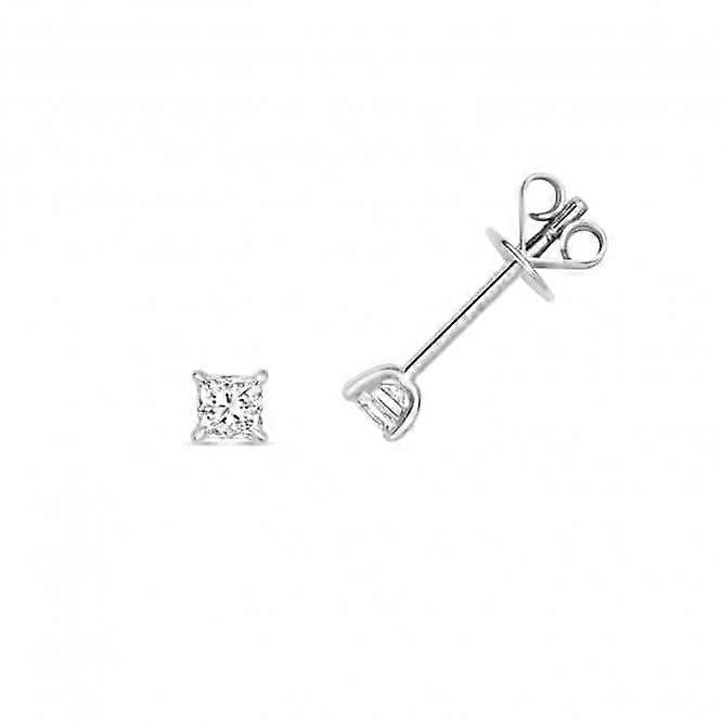 Diamond Jewellery 18ct White Gold Diamond Princess Cut Earrings Studs EDQ356W