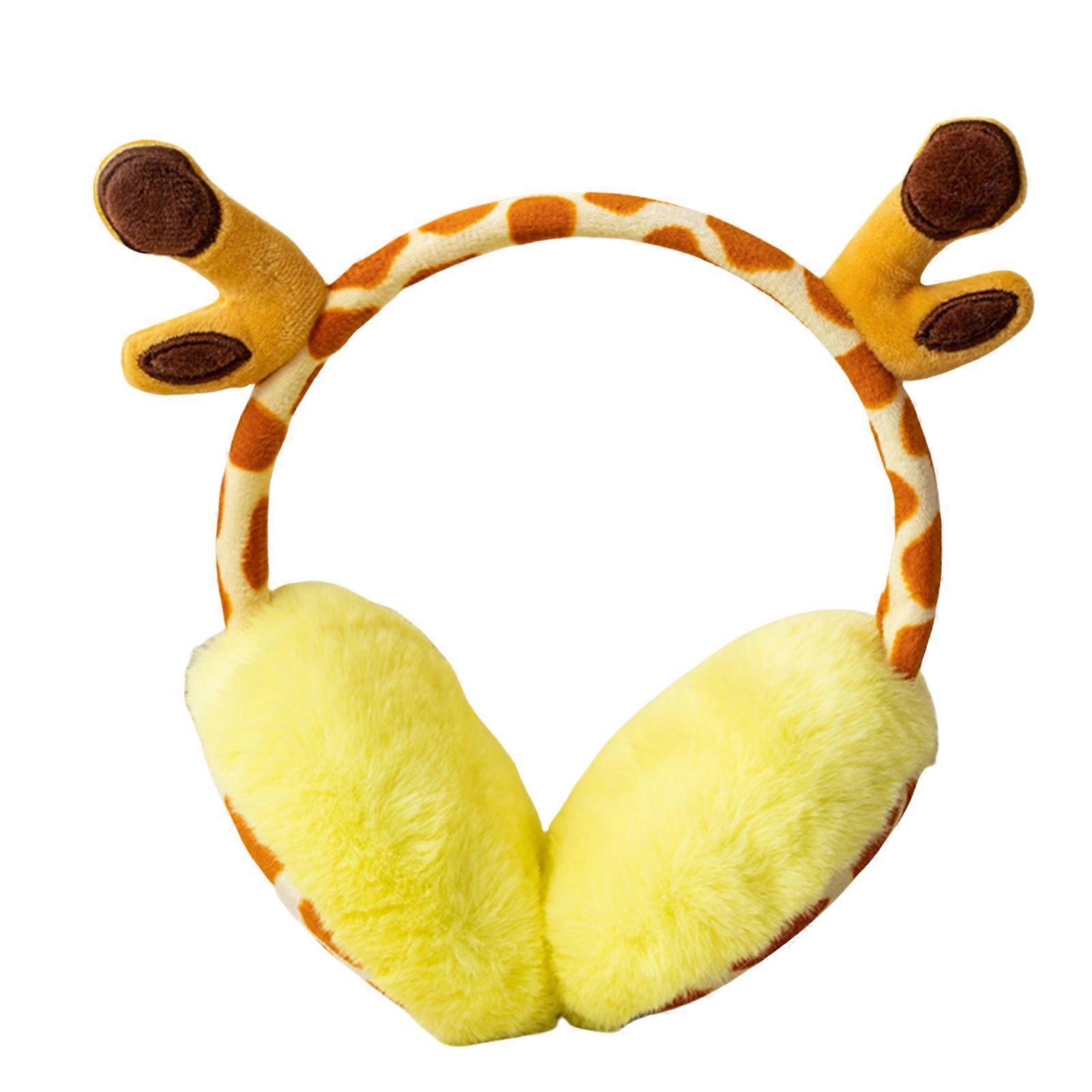 漫画キリンイヤーマフ帽子暖かくトレンディなぬいぐるみ耳ウォーマー寒い天候サイクリングランニングスポーツイエロー