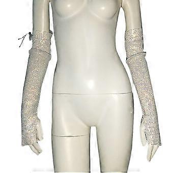 Gants de soirée pour femmes Strass scintillants Gants en maille pour Dame Dancing Costume de soirée Sexy Night Club Manches fente blanche