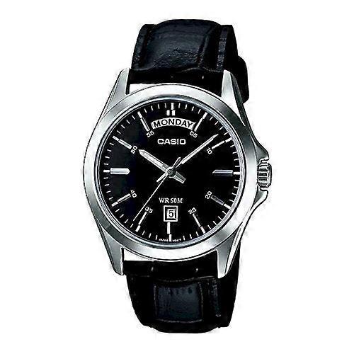 Casio Mtp-1370l-1avdf Men's Analog Watch - Black Leather Band, Black Dial