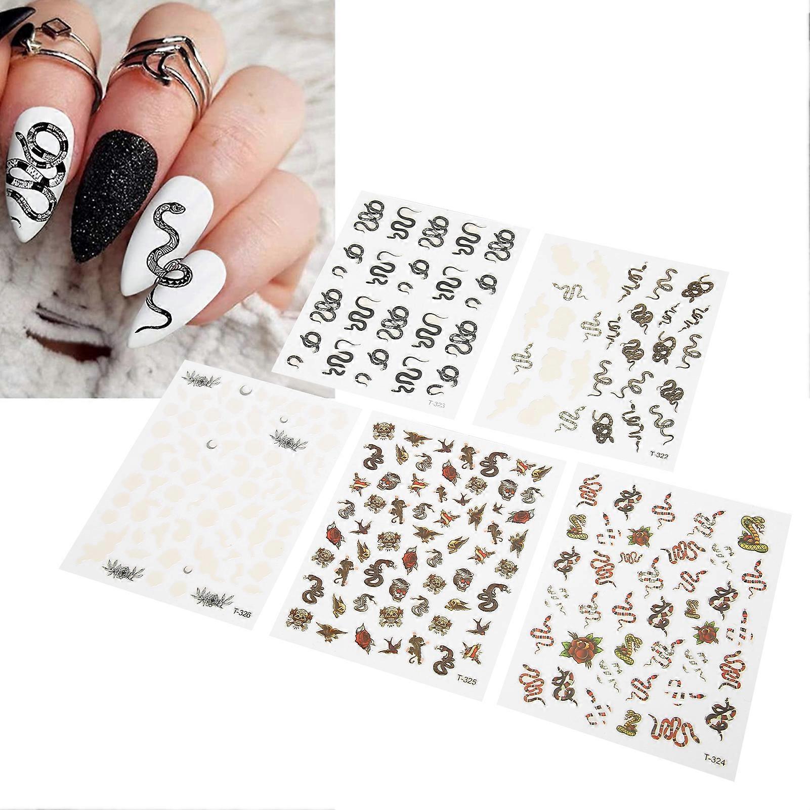 5Pcs Snake Pattern Nail Art Stickers DIY Decals 10x8cm Set